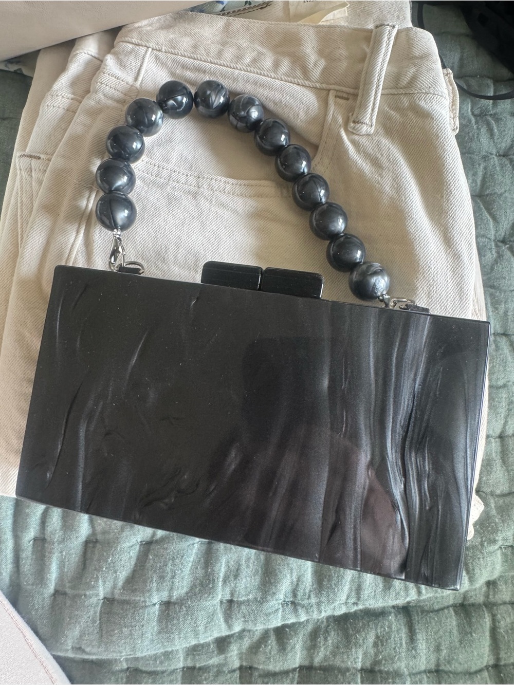 a new day Black Marbled Acrylic Bead-Handle Clutch
